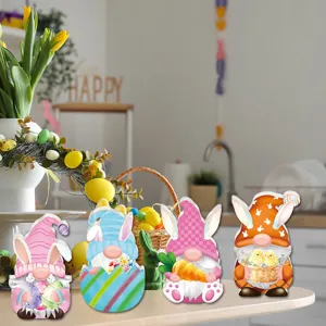 Paasnono tafeldecoratie set van 4, schattige lente houten borden voor thuisdecoratie.