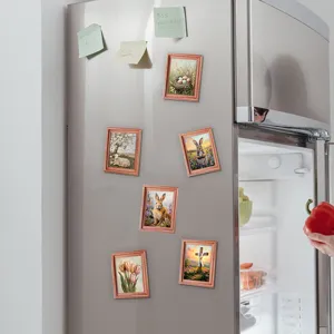 Easter magnetic wooden photo frames for refrigerator, holiday decor picture frame magnets.