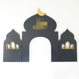 Middle Eastern style wooden mosque desktop ornament for holiday party home decor
