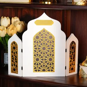 Décoration de table arche en bois Ramadan Eid musulman avec motif géométrique étoiles dorées