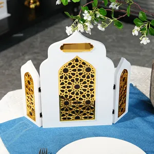 Ornement d'arche pliante décoratif de bureau en bois style Moyen-Orient pour fête maison.