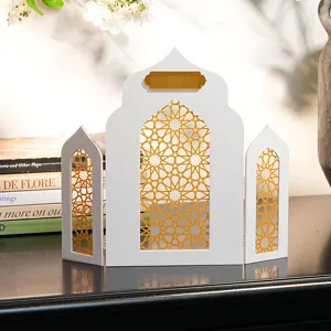 Islamitische architectuur stijl tafeldecoratie, gouden hol geometrisch patroon kamerscherm.