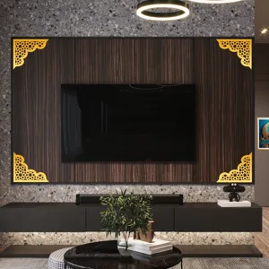 Adesivi murali decorativi ad angolo in acrilico stile orientale, dettagli dorati.