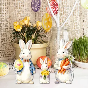 Paashaas tafeldecoratie houten bord set vakantie home decor lente gelaagde dienblad