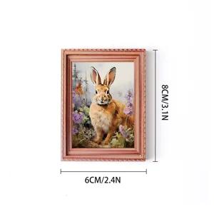 Easter wooden photo frame fridge magnet rabbit decorative painting 8x6cm detail view