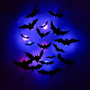 Halloween 3D LED Bat Wall Stickers Glowing Night Light Window Garage Party Decor Waterproof PVC Material