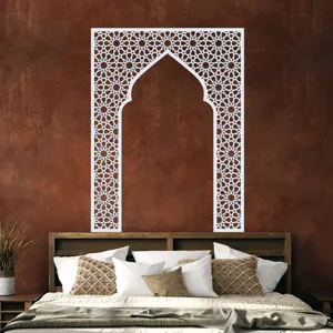 Middle Eastern Islamic geometric niche wall sticker, acrylic mirror Mihrab home decor panel.