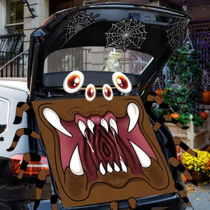 Halloween decorazione bagagliaio auto denti di mostro ragno garage adesivo paura