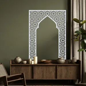 Middle Eastern style geometric arch wall sticker, elegant white hollow decorative wall art decor for home