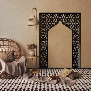 Arabic Mihrab arch wall sticker, black acrylic mirror Islamic geometric decor for home