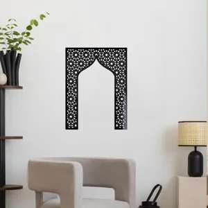 Close-up of the Islamic arch acrylic wall sticker showcasing exquisite geometric Mihrab design.