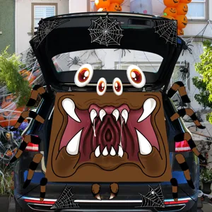 Set decorazione per bagagliaio auto di Halloween con mostro spaventoso denti e zampe di ragno.