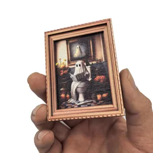 Halloween cadre photo vintage aimant de frigo en bois fantome effrayant decoration maison