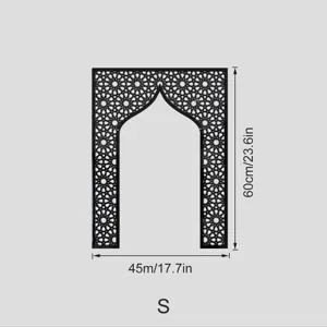 Middle Eastern style mihrab wall sticker, black geometric hollow acrylic size S, 60x45cm decor.
