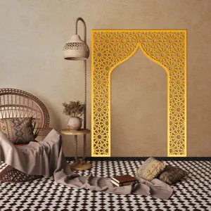 Middle Eastern style golden acrylic mirror wall sticker, Islamic geometric Mihrab niche detail.