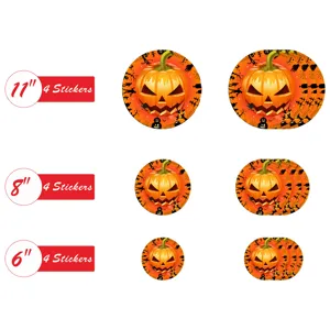 Halloween pumpkin wall stickers spooky floor decals set in 11, 8 and 6 inch sizes for decor.