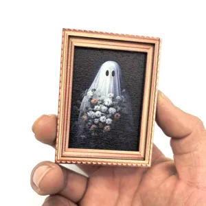 Cadre photo vintage Halloween magnet frigo, décoration de fantôme en bois pour la cuisine.