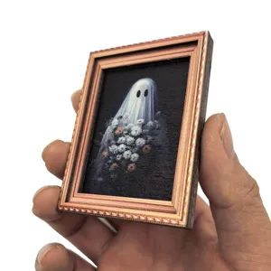 Halloween vintage cadre photo aimant de frigo, décoration art fantôme gothique.