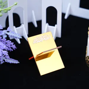 Gold acrylic scripture holder book stand Islamic decor desktop ornament details display.