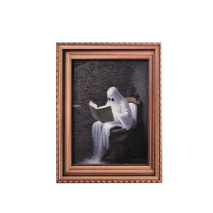 Halloween vintage fantôme lecture cadre photo réfrigérateur aimant bois décoration