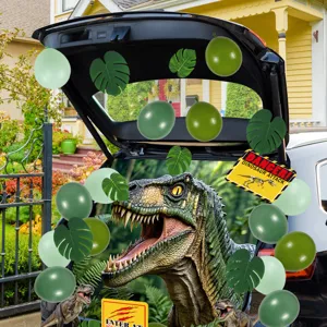 Set diakosmisis portpagk aftokinitou me dinosayro, balonia kai banner gia Halloween.