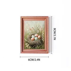 Easter egg wooden photo frame fridge magnet detail view showing 8x6cm compact holiday decor.