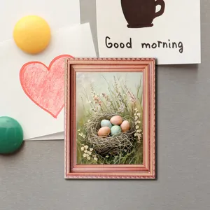 Easter wooden photo frame fridge magnet, cute bird nest egg decor for home and kitchen.