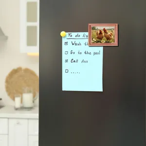 Wooden magnetic photo frame fridge sticker for home kitchen decoration, cute rustic design.