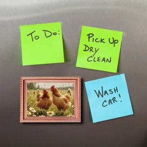Magnetic wooden photo frame fridge magnet with vintage chicken painting for kitchen decor.