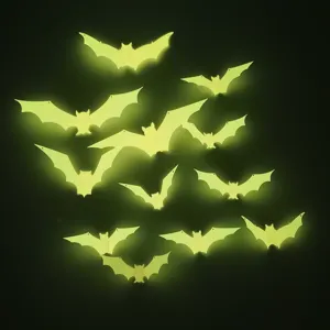 Stickers muraux chauve-souris lumineux 3D Halloween vue détail, déco néon murale.