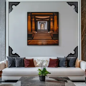 Vista dettagliata di adesivi murali decorativi angolari in acrilico nero per interni.