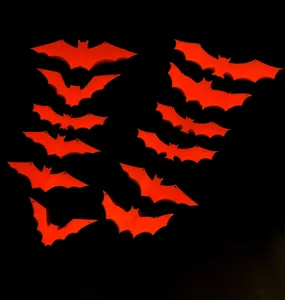 Halloween 3D autocollants muraux chauve-souris lumineuses, accessoires de déco de fête.