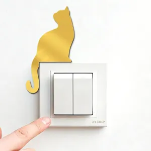 Acrylic mirror cat switch sticker home decor wall sticker, cute gold animal decal.