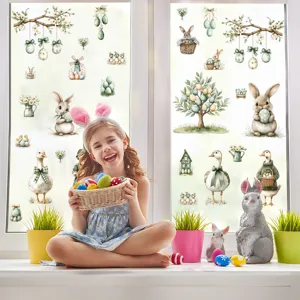 Easter window stickers bunny and eggs static glass decals for spring holiday home decor