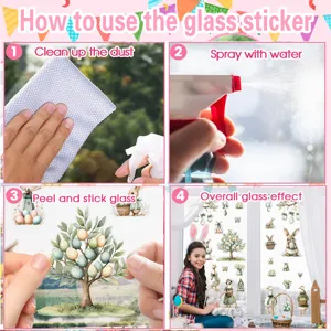 Easter bunny window sticker instructions, festive glass decal for holiday home decor display.