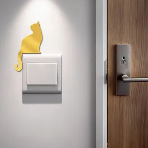 Gold acrylic cat mirror wall sticker for light switch home decor, sleek design, easy peel.