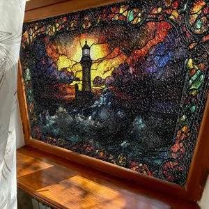 3D Glasdekorfolie Leuchtturm Meereswelle statische Fensterfolie Heimdekoration Detailansicht