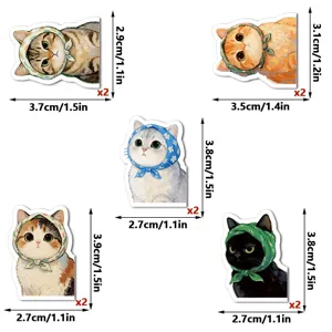 Cute cat magnetic bookmarks with adorable headscarf design, creative reading page markers.