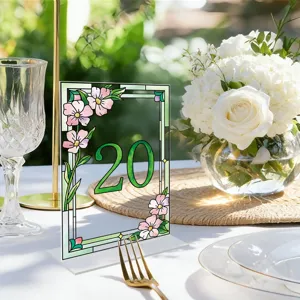 Acrylic wedding table number sign with floral design for party decor and table centerpieces