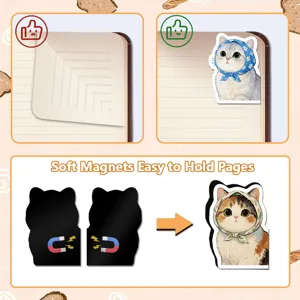 Detailed view of the cute cat magnetic bookmark showing soft magnet backing and page holding.