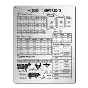 Kitchen conversion chart magnet stainless steel metal fridge magnet baking measurement tool