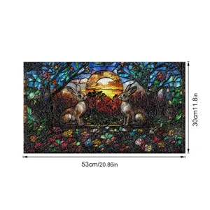 3D Buntglas Fensterfolie Kaninchen Sonnenuntergang Statische Deko Glasaufkleber Neu