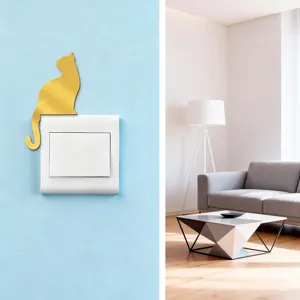 Gold acrylic mirror cat wall sticker for light switch home decor, sleek and stylish design.