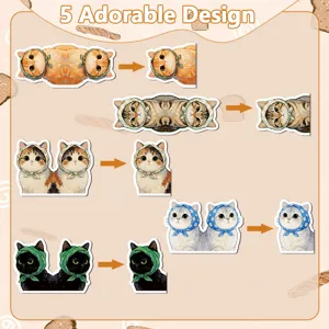 Detailed view of cute cat magnetic bookmarks with adorable headscarf design for reading lovers.