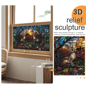 3D Glasfolie Fensterfolie selbstklebend Relief Hase Deko Sichtschutz Fenster sticker