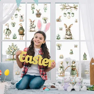 Easter bunny egg window stickers waterproof glass decals for spring holiday home decor.