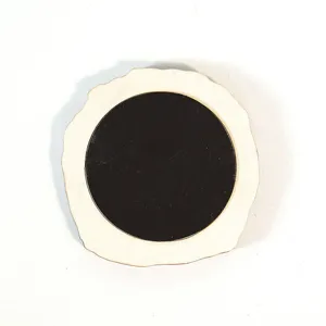 Wooden magnetic sticker back detail view, circular magnet on natural wood slice base.