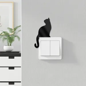 Acrylic black cat silhouette wall sticker detail showcasing home decor switch accent.
