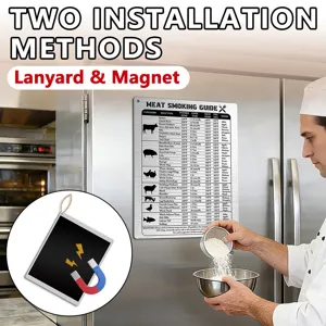 Kitchen meat smoking guide magnet with lanyard and magnet dual installation for fridge metal sign