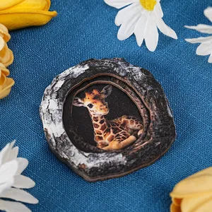 Wooden tree hollow animal fridge magnet, cute giraffe pattern decorative magnetic sticker.